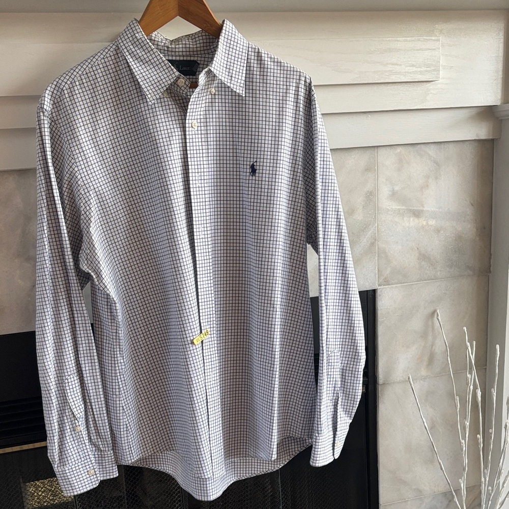 Ralph Lauren Men's White and Blue Plaid Shirt